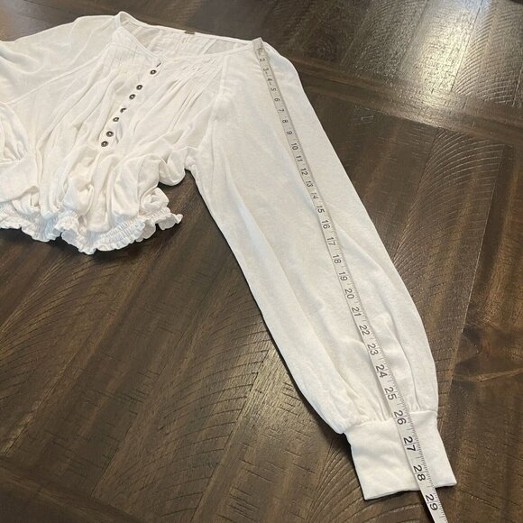 Free People White Balloon Sleeve Poet Semi-Sheer Top Blouse Size Small - Picture 7 of 9